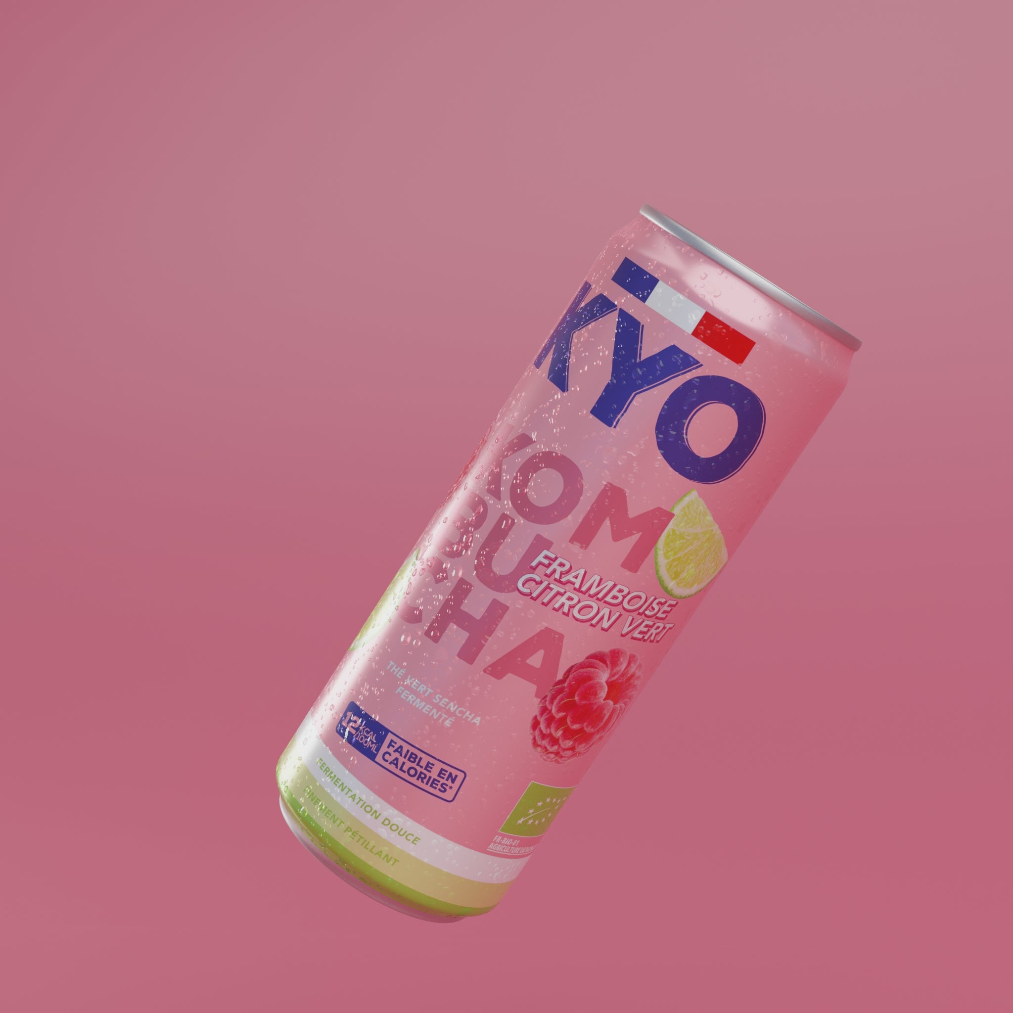 KKYO Kombucha, video de la canette 33cl, kombucha à la framboise et au citron vert, brassé en france.